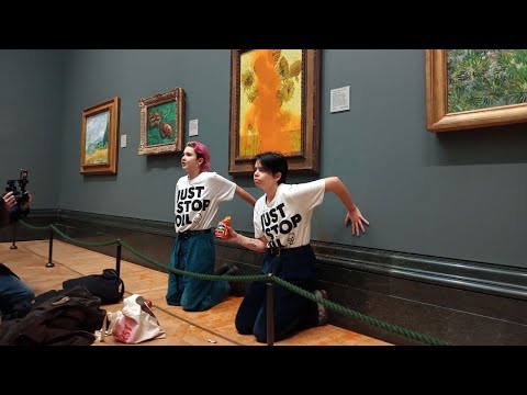 Just Stop Oil Supporters throw Soup over Van Gogh’s Sunflowers | 14 October 2022 #shorts