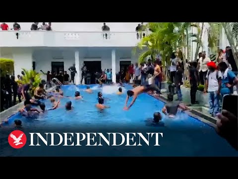 Sri Lankan protesters swim in president’s pool after storming official residence