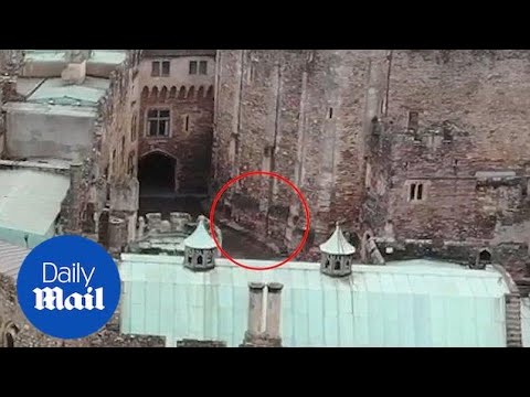 Drone footage captures ghostly knight galloping through castle - Daily Mail
